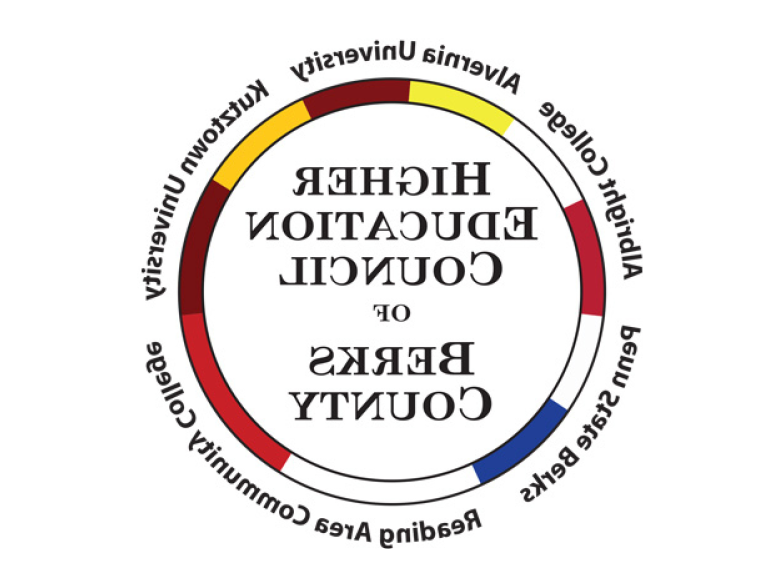 Graphic reading "Higher Education Council of Berks County" with circle around it and names of schools in council